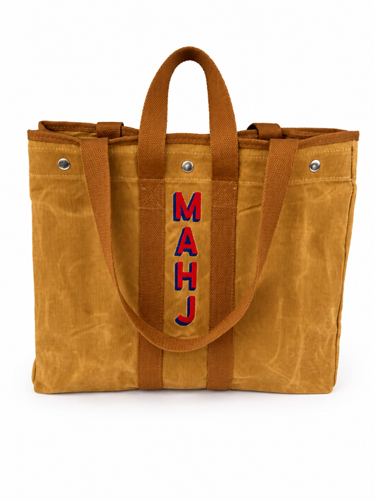Embroidered Waxed Canvas Tote - Khaki