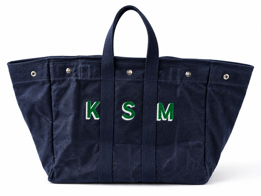 Embroidered Waxed Canvas Tote - Navy