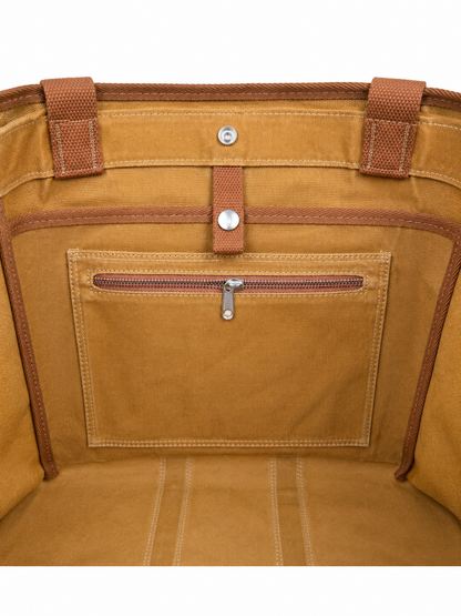 Embroidered Waxed Canvas Tote - Khaki