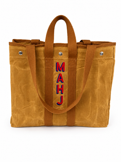 Embroidered Waxed Canvas Tote - Khaki