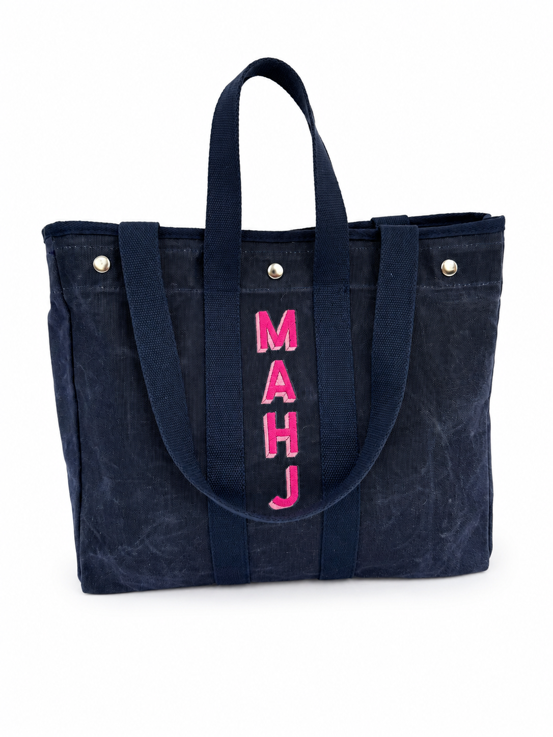 Embroidered Waxed Canvas Tote - Navy
