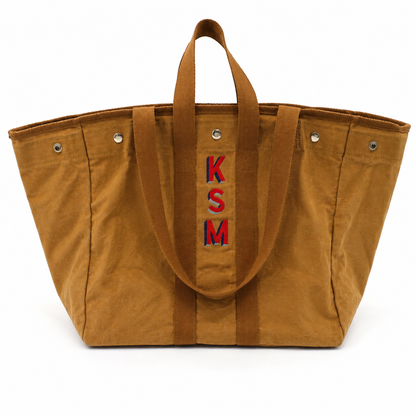 Embroidered Waxed Canvas Tote - White & Navy