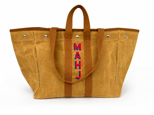 Embroidered Waxed Canvas Tote - Khaki