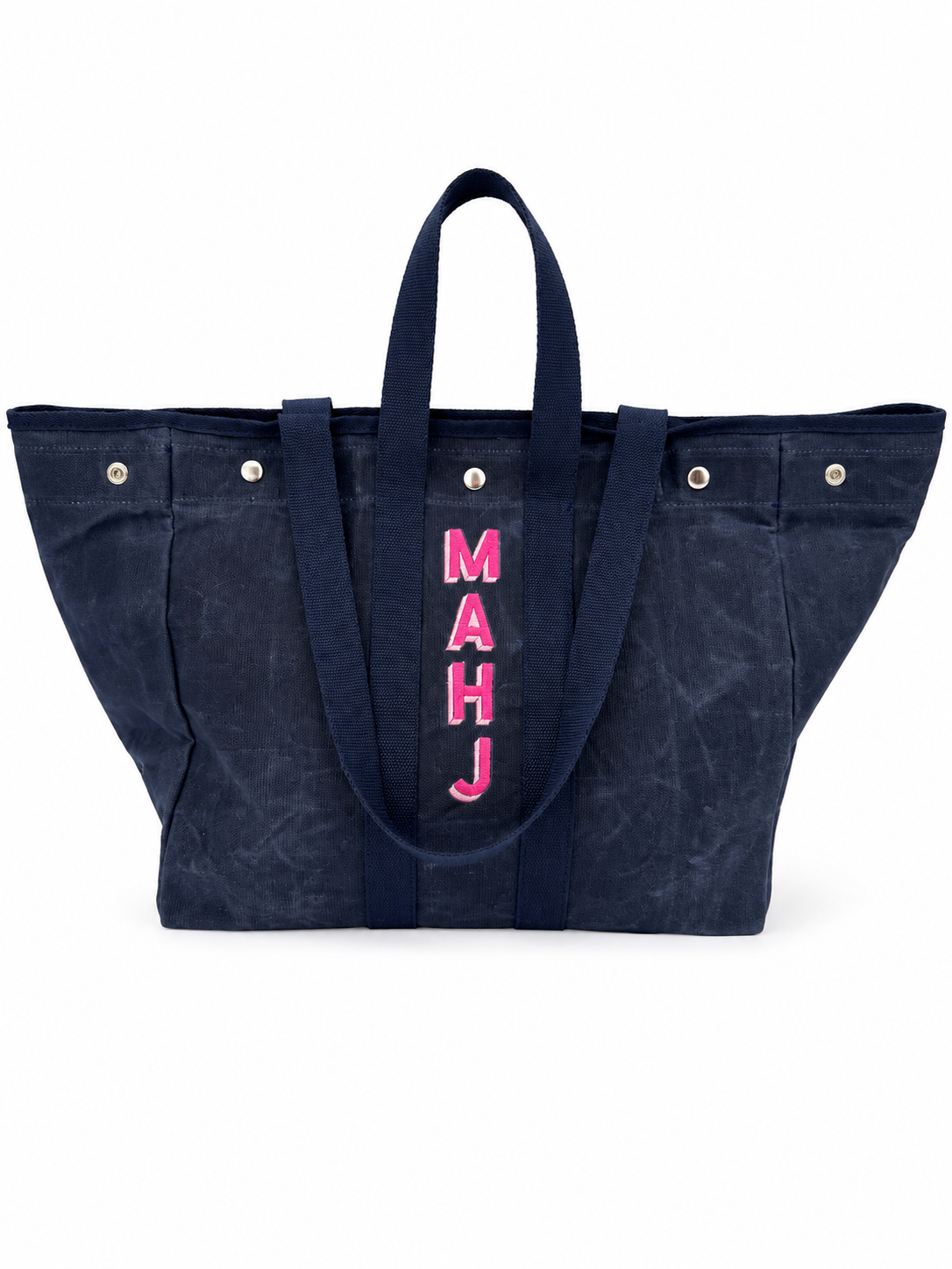 Embroidered Waxed Canvas Tote - Navy