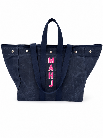 Embroidered Waxed Canvas Tote - Navy
