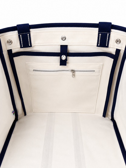 Embroidered Waxed Canvas Tote - White & Navy
